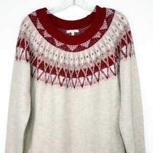 Maurice's Fair Isle Sweater Beige Red Crew Neck Pullover Knit Top